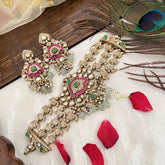 Vriksham Designer Unique Victorian Diamond Floral Neckpiece- Aqua Green Bead-G19187